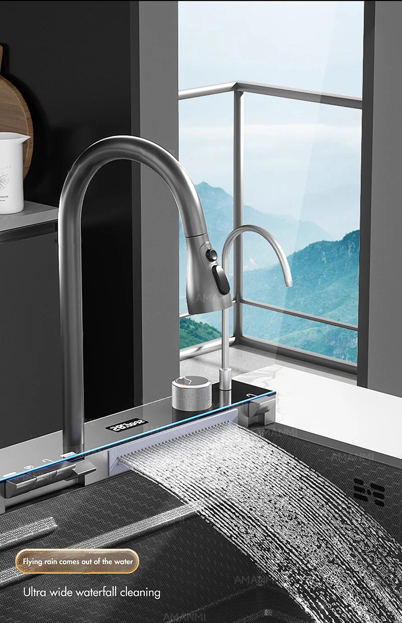 304 Stainless Steel Waterfall Sink Large Slot Integrated