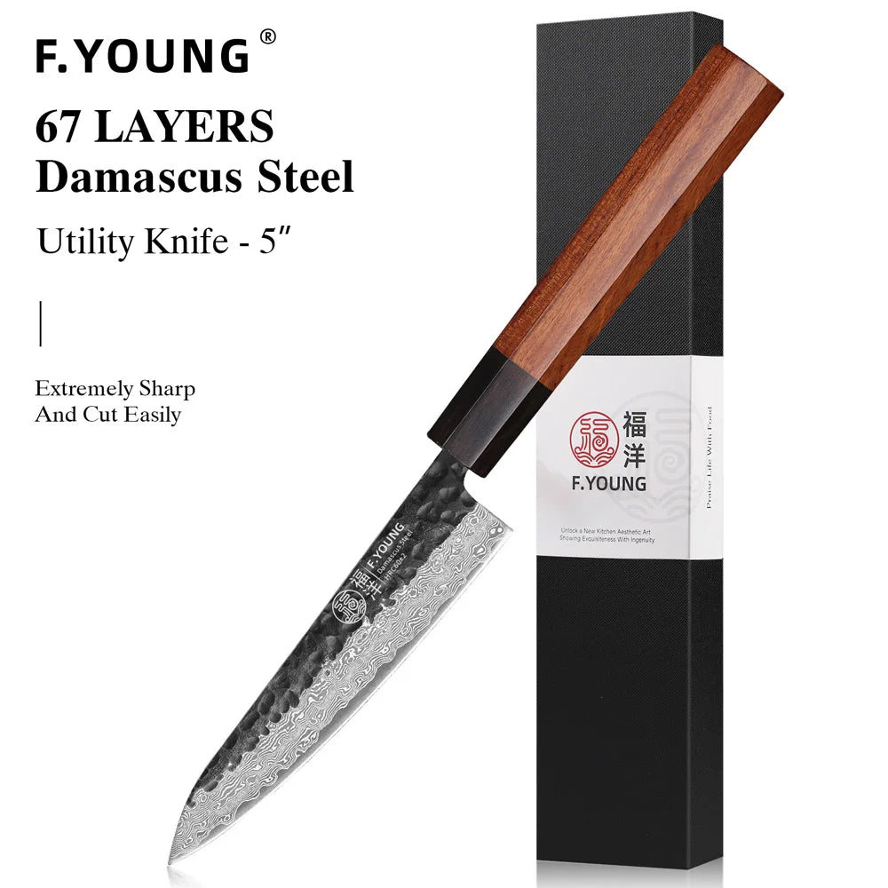 Young Japanese Hand Forged Chef Knife Damascus Steel