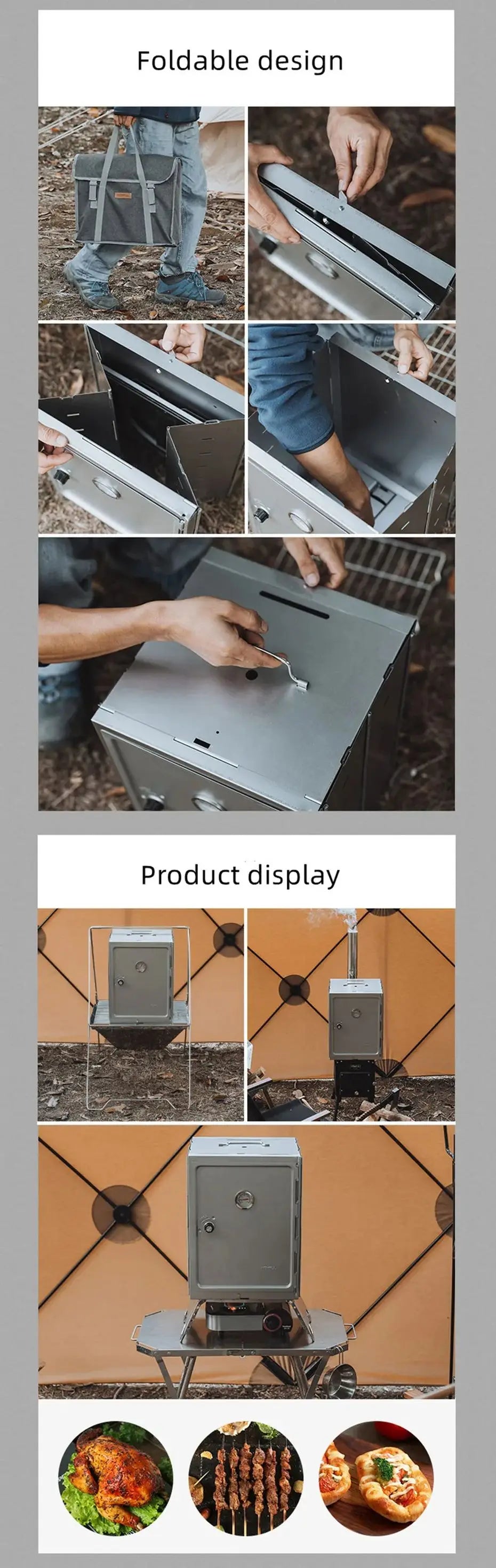 Outdoor Camping Folding Oven Baking Smoker Bbq Grill
