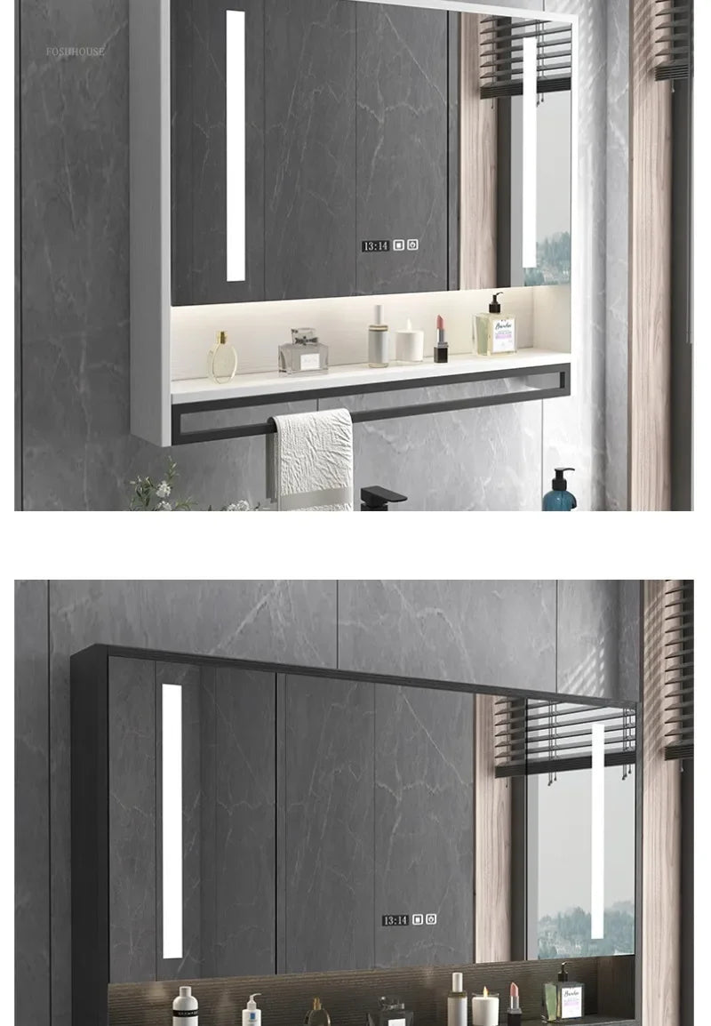 Smart Bathroom Mirror Cabinets Wall-Mounted Backlight Anti-Fog