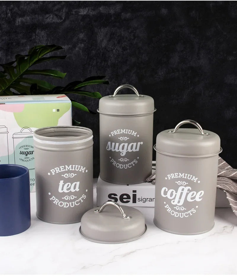Canisters Coffee Tea Sugar Flour Metal Tin Jars