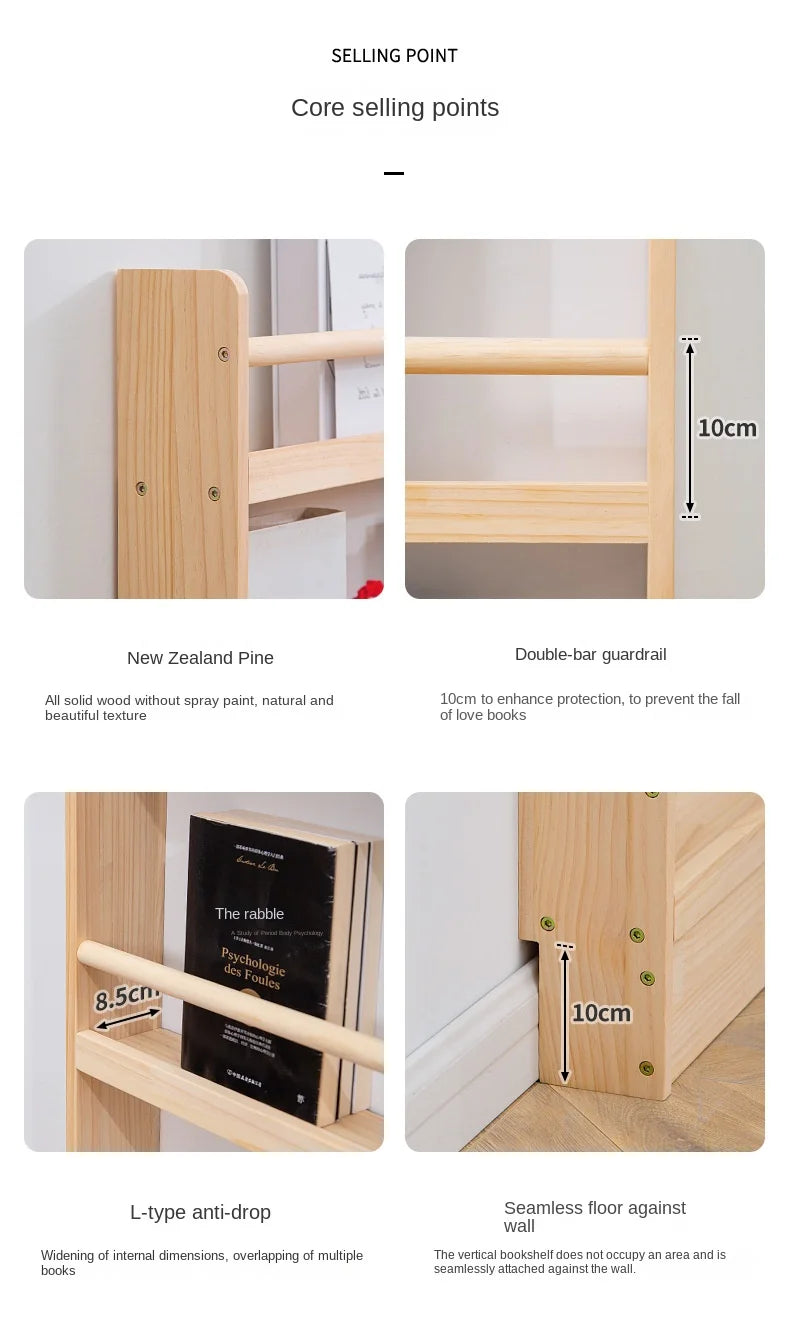 Solid Wood Narrow Bookshelf Door Backspace Saver Children