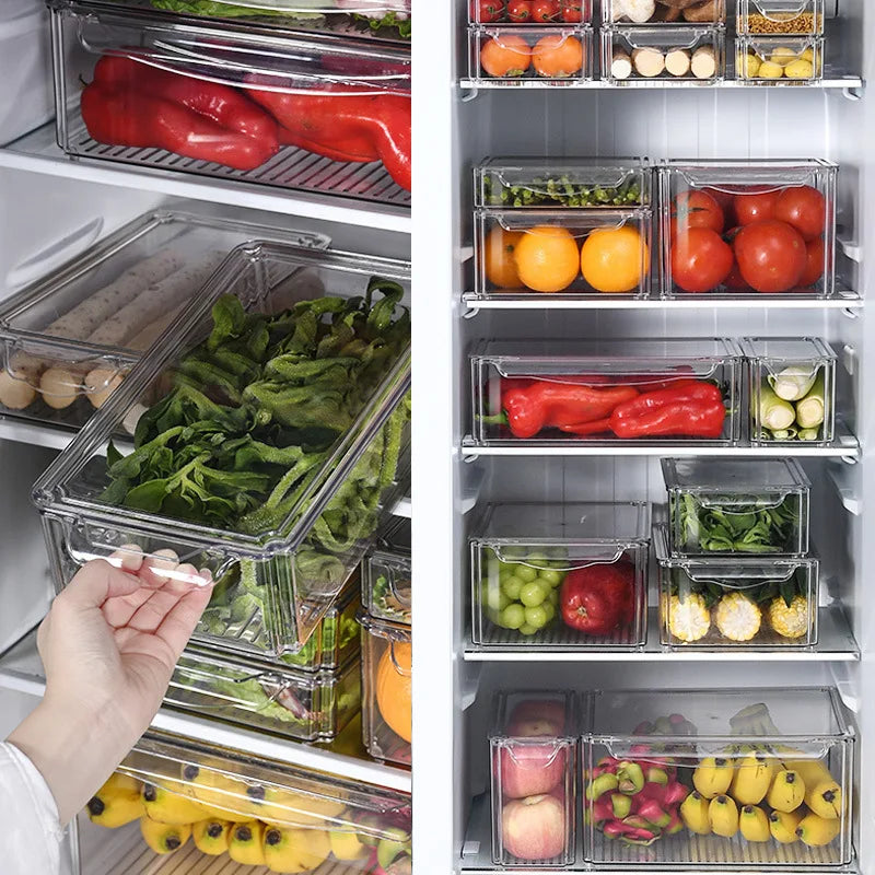 Fridge Organizer Stackable Refrigerator Organizer Bins Lids Clear