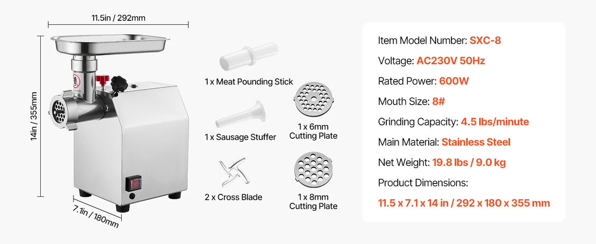 Succebuy Meat Grinder Lbs-9 2lbs/Min Capacity Electric Meat