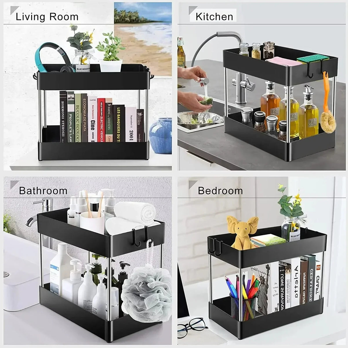 1/2 Under Sink Storage Organizer Tier Drawer Multipurpose