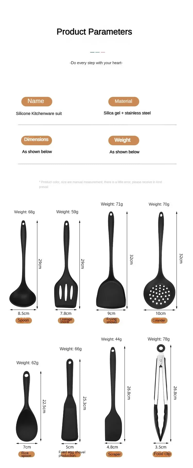 1/10pcs Food-Grade Silicone Heat-Resistant Slotted Spoon