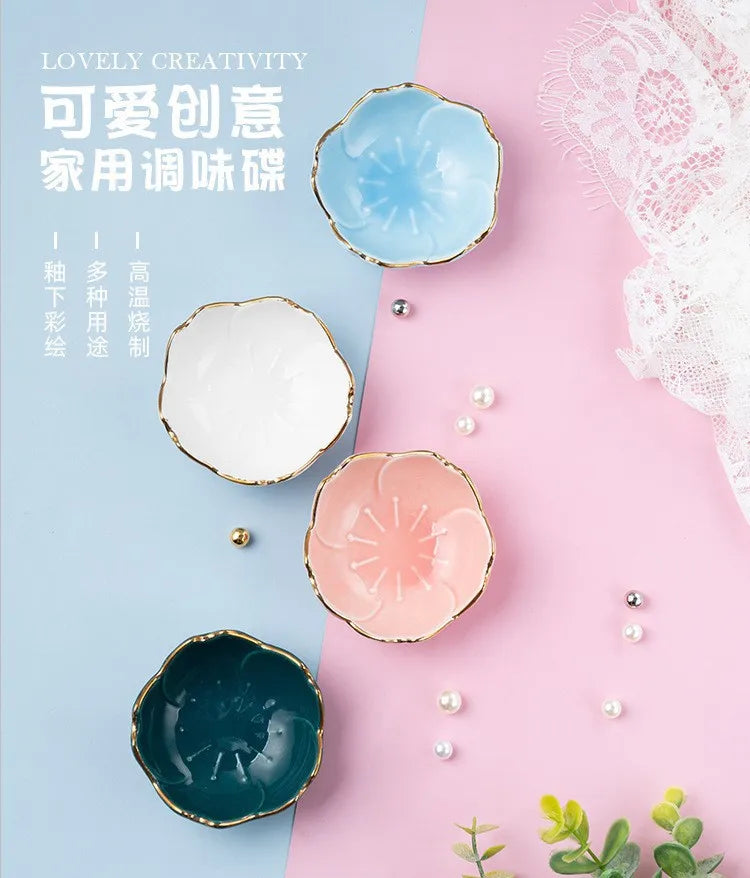 Japanese Ceramic Plate Sakura Petals Dipping Dish Soy