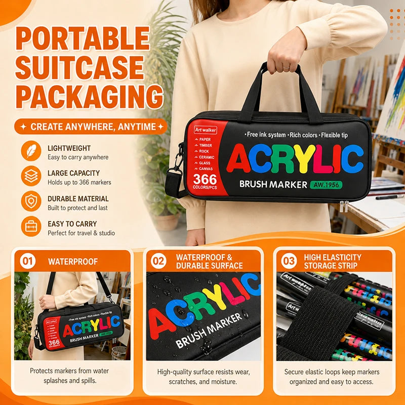 12-366 Colors Acrylic Paint Markers Quick Dry Brush