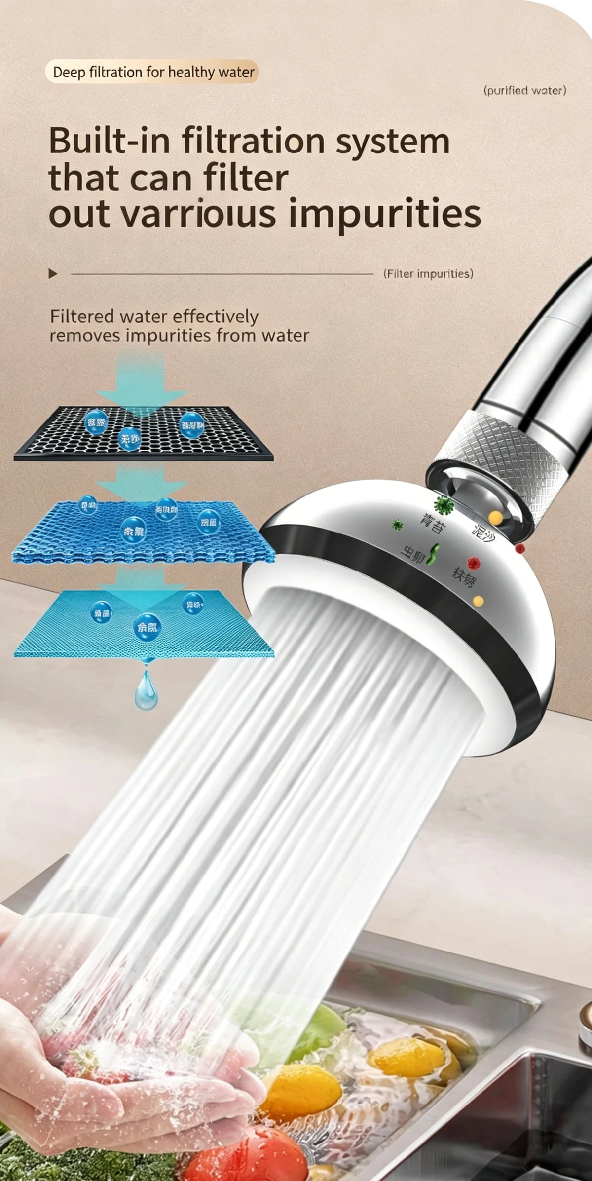 Faucet Adapter Built-In Purification Filter 360 Rotation Faucet