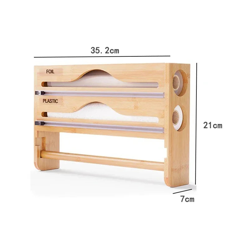 Bamboo Compartment Cling Film Tin Foil Cutter Box