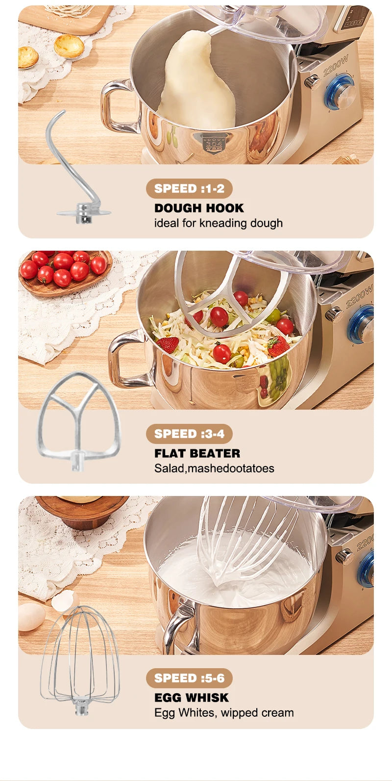 Sunatur 10l Stand Mixer 2200w Stainless Steel Bowl