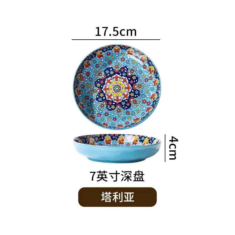 Bohemian Deep Ceramic Plate Dinnerware High-Quality Appearance