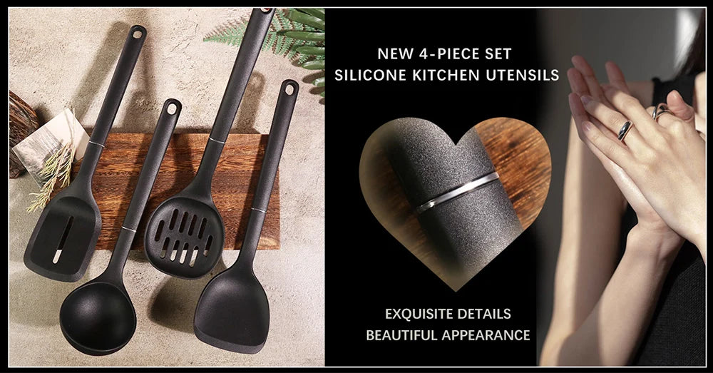 Gold Plated Handle Silicone Cooking Utensils Non-Stick Bpa