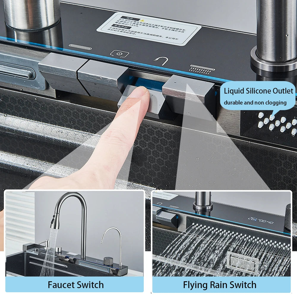 304 Stainless Steel Waterfall Sink Digital Display Large