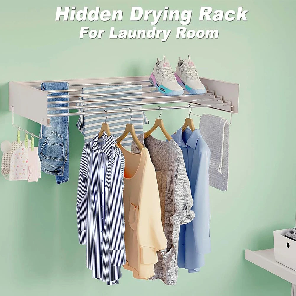 Wall Mounted Clothes Drying Rack Indoor Retractable Collapsible