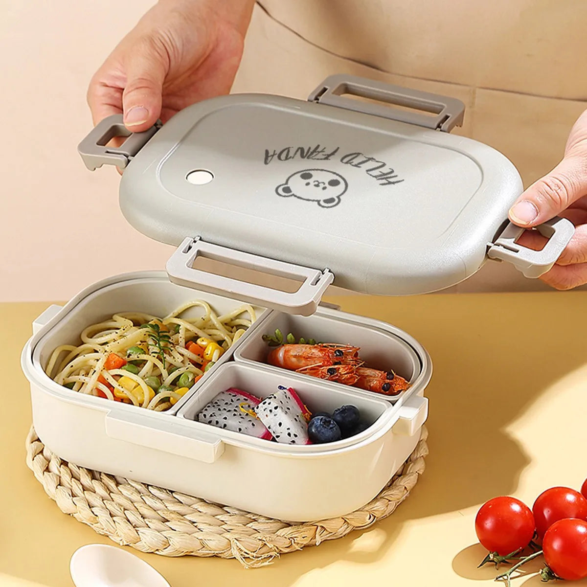 Cute Bear Plastic Divided Food Container Leak-Proof Detachable