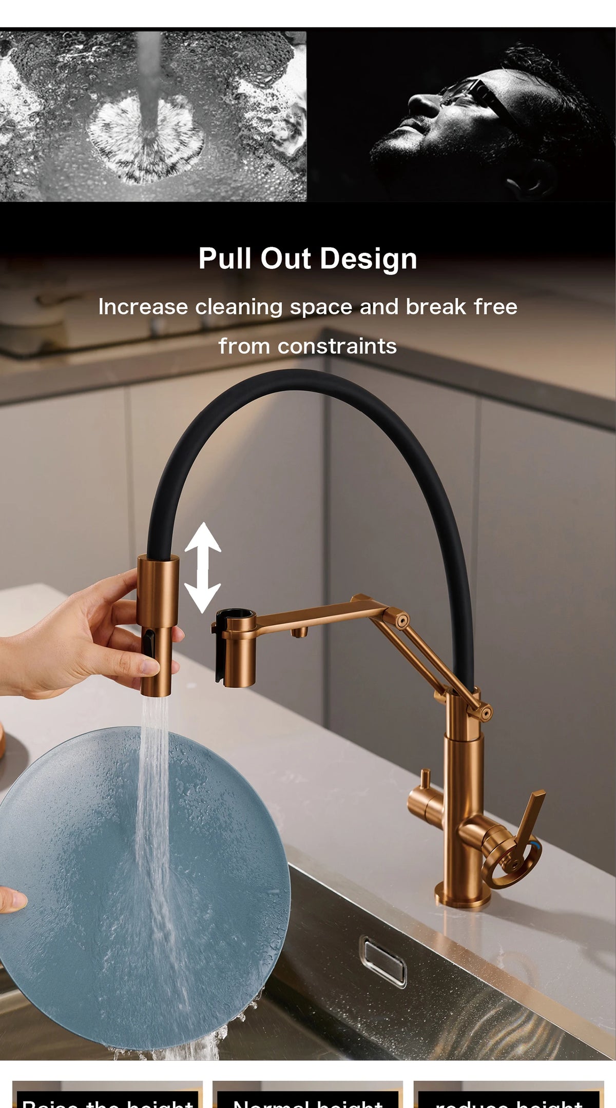 Industrial Brass Brushed Rose Gold Faucet Separated Filter