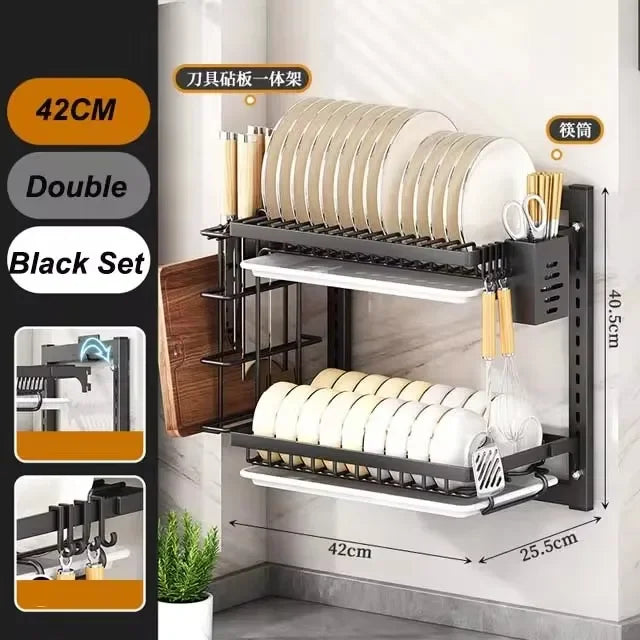 Wall-Mounted Dish Rack Organizer Drainboard Cutlery Storage