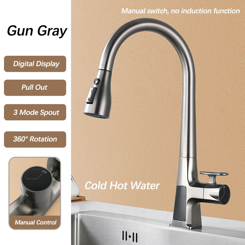Pull Out Faucet Sensor Touchless Digital Display Water