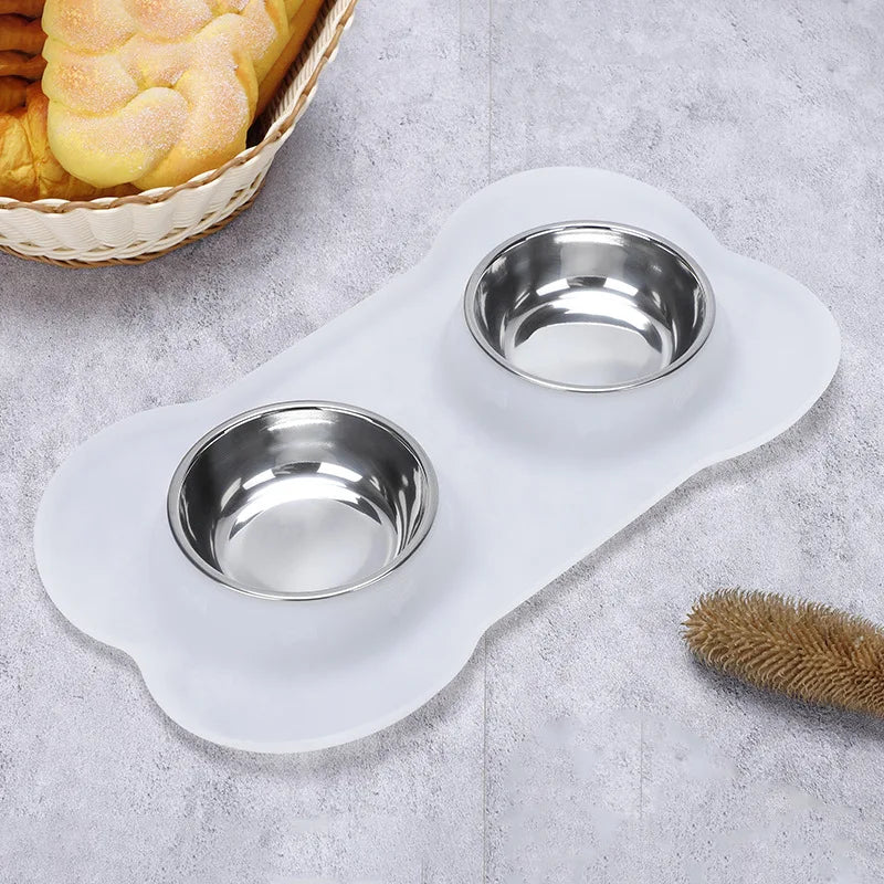 Antislip Double Dog Bowl Silicone Mat Durable Stainless
