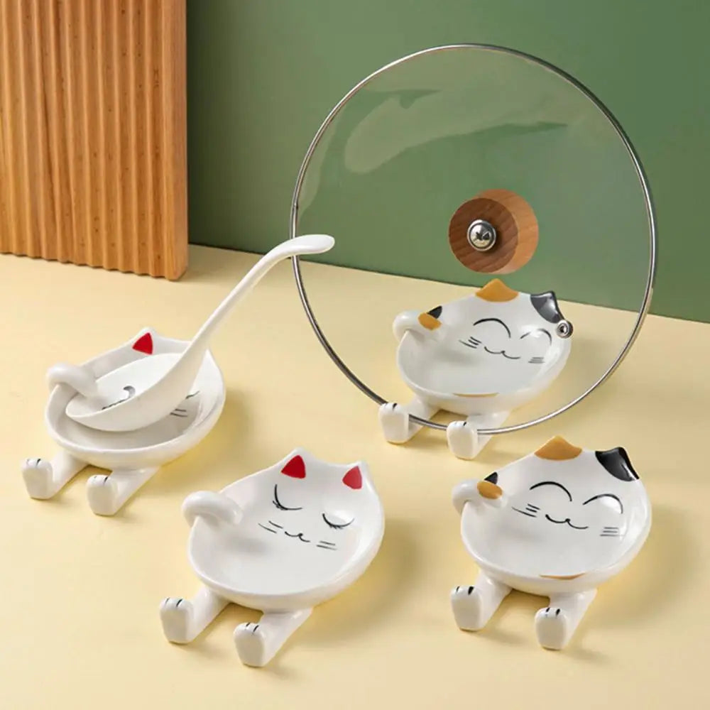 Cooking Cartoon Spoon Rest Cat Design Ceramic Spoon