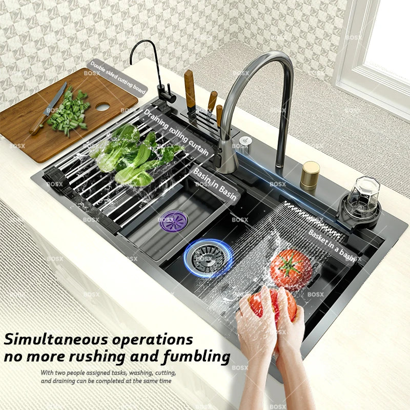 Sink Stainless Steel Large Slot Waterfall Faucet Dishwashing