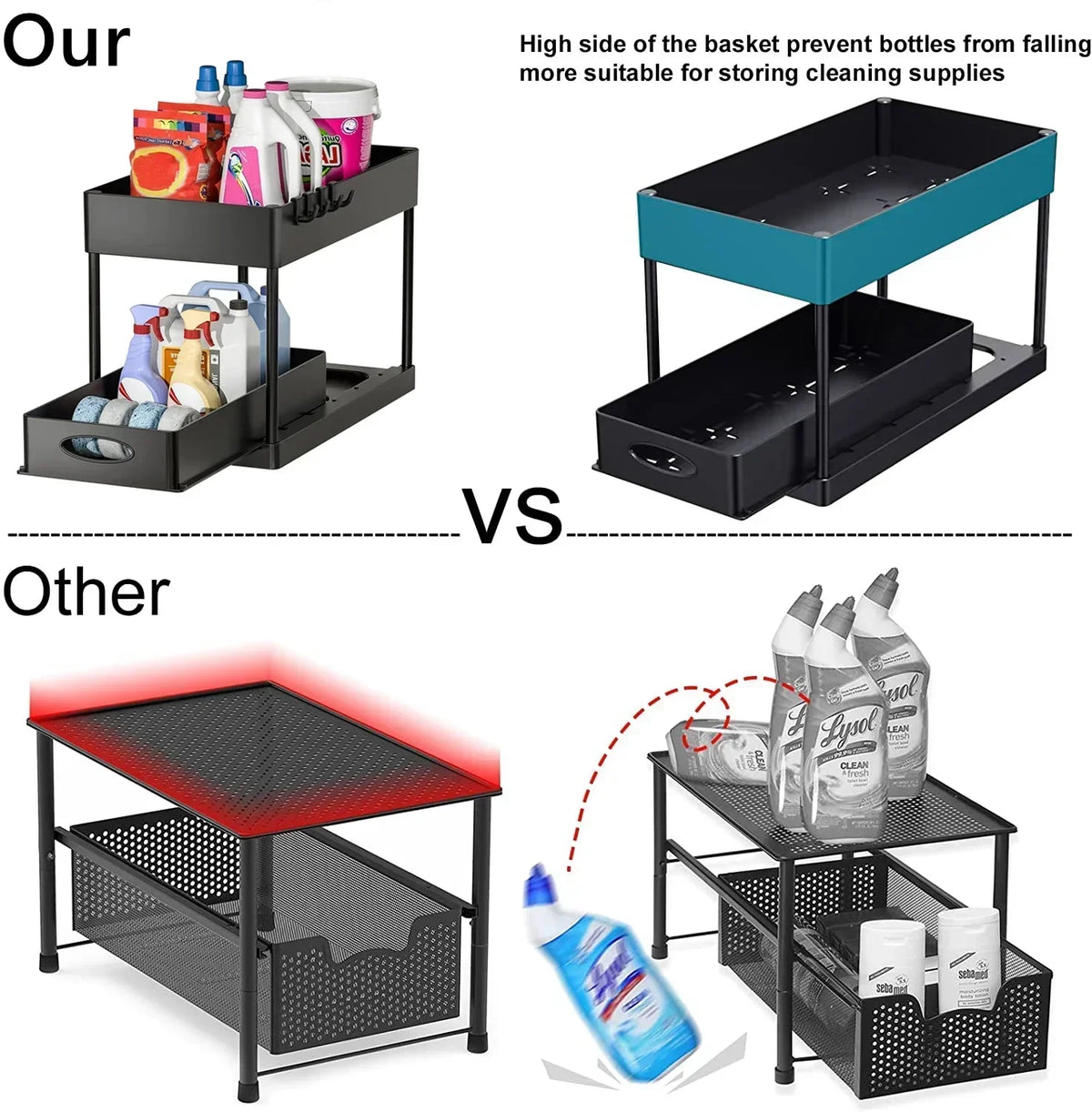 1pc Tier Under Sink Organizer Sliding Cabinet Basket