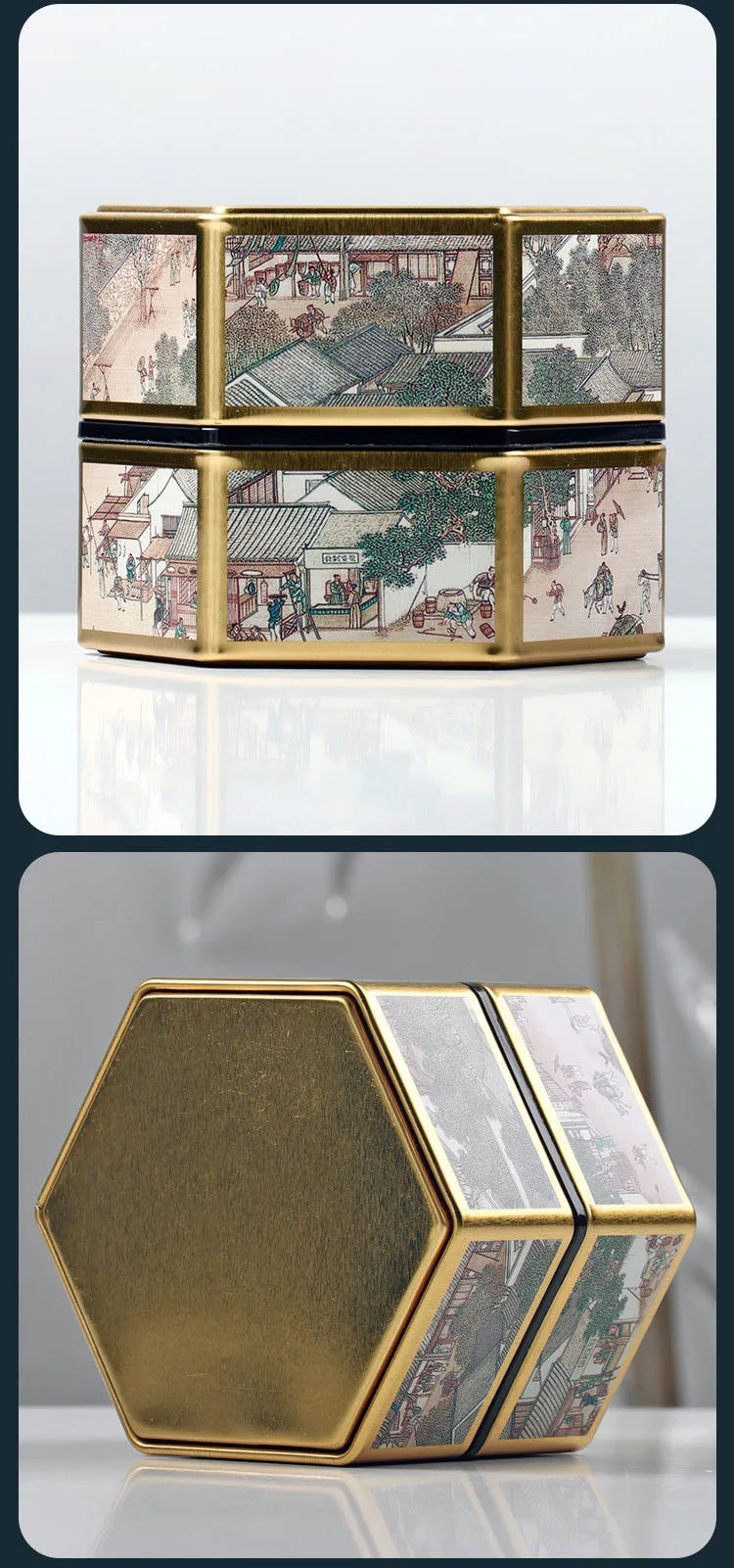 Tea Organizer Lids Hexagonal Tinplate Food Storage Jars