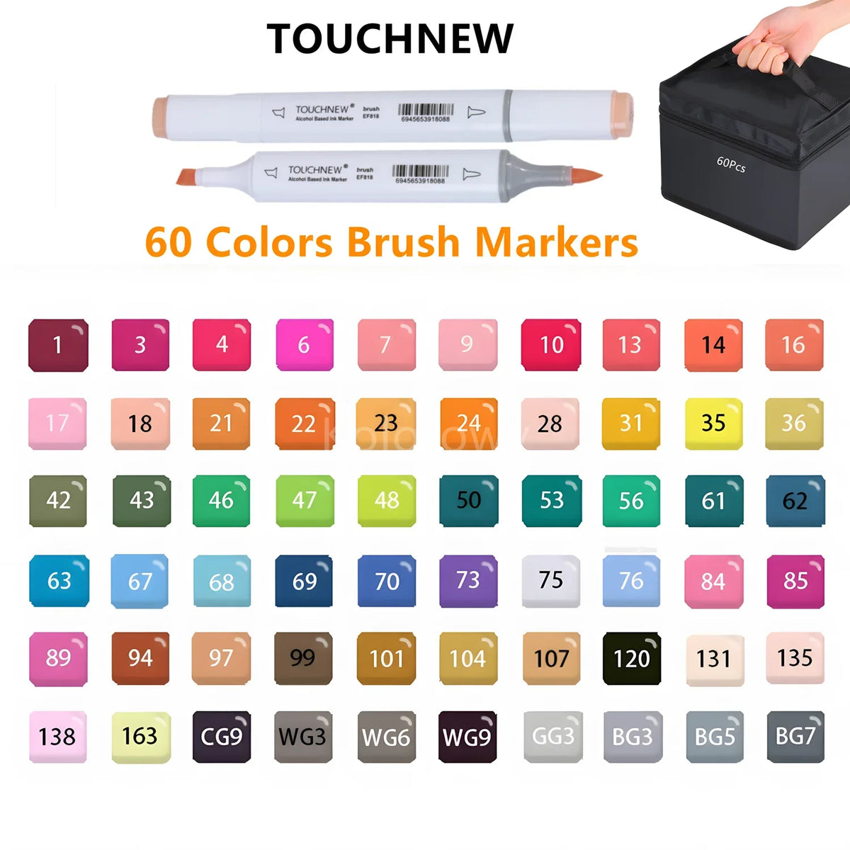 Touchnew Alcohol Markers Soft Brush Tip Brush Markers