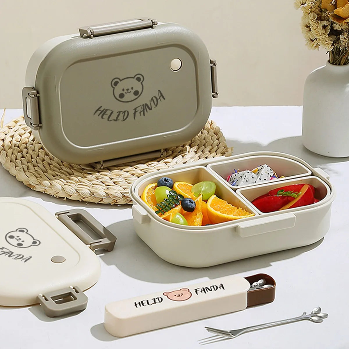 Removable Grids Cute Plastic Divided Lunch Box Kids