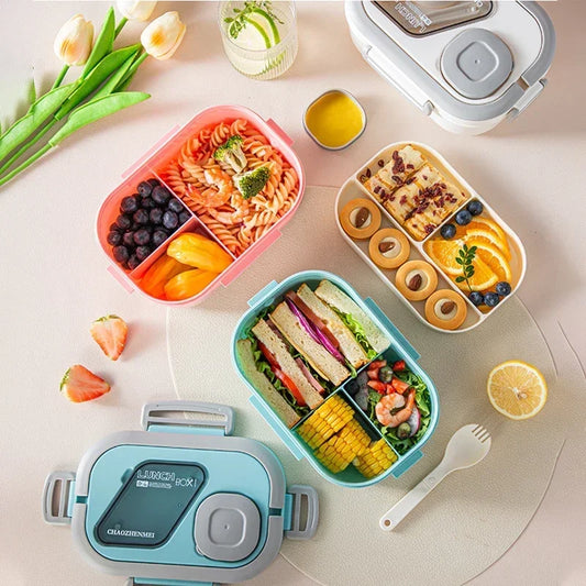 Lunch Box Compartment Wheat Straw Bento Carrying Handle