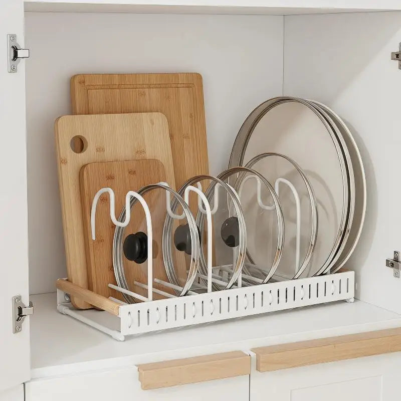 Expandable Pots Pans Organizer Rack Adjustable Rustproof Cookware