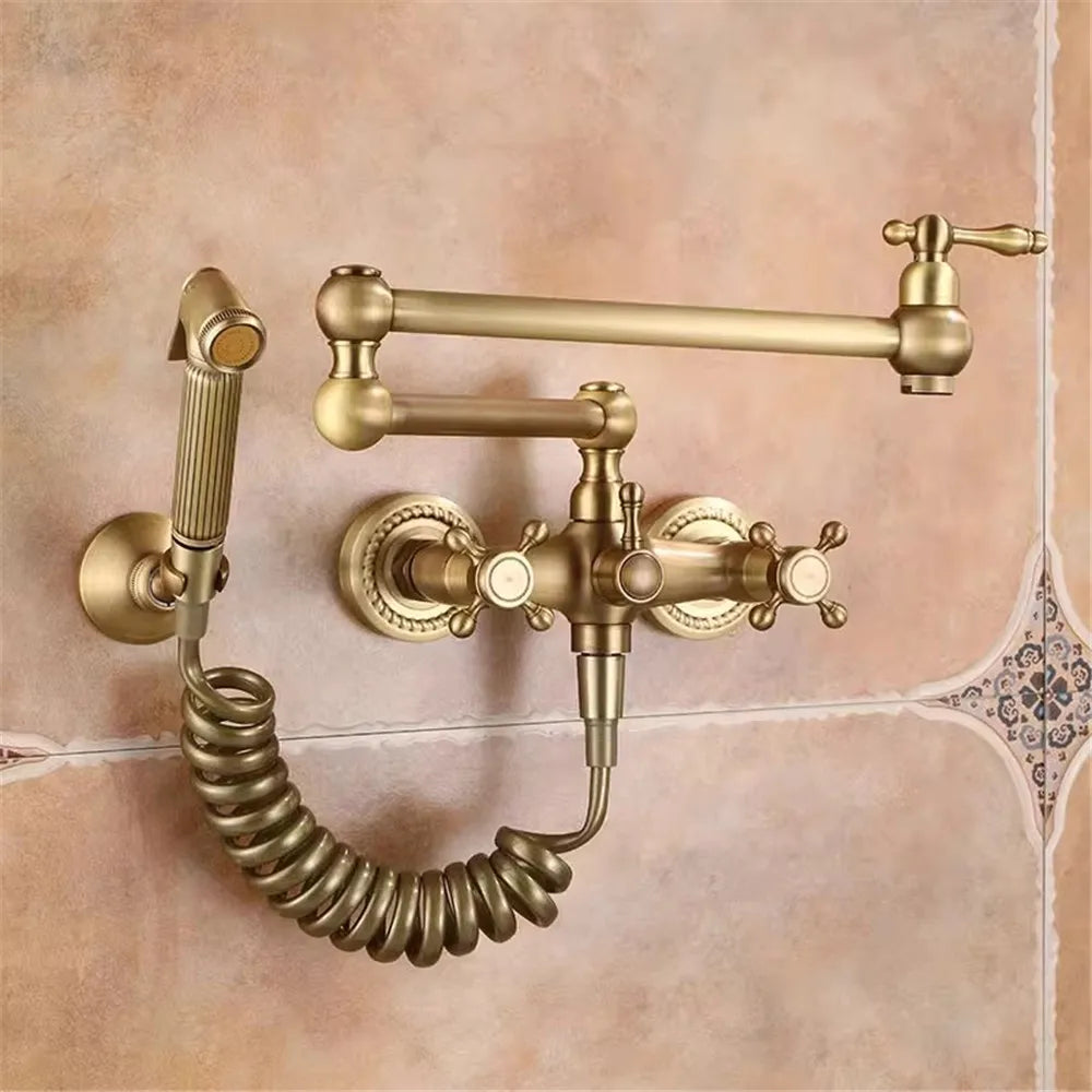 Wall Mounted Foldable Faucet Antique Bronze Pot Filler
