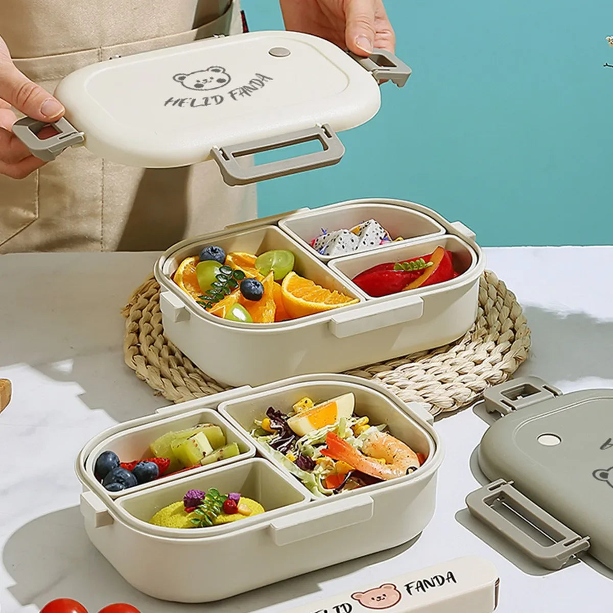 Removable Grids Cute Plastic Divided Lunch Box Kids