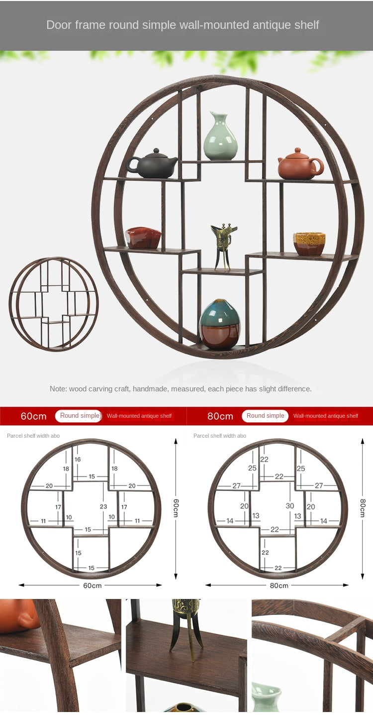 Antique Round Wooden Wall Rack Small Tea Stand