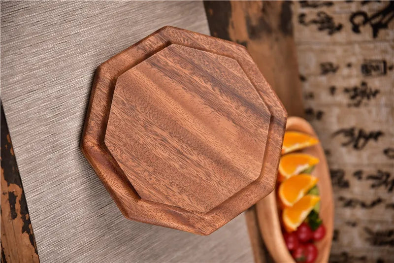Natural Acacia Wood Serving Trays Octagonal & Rectangular
