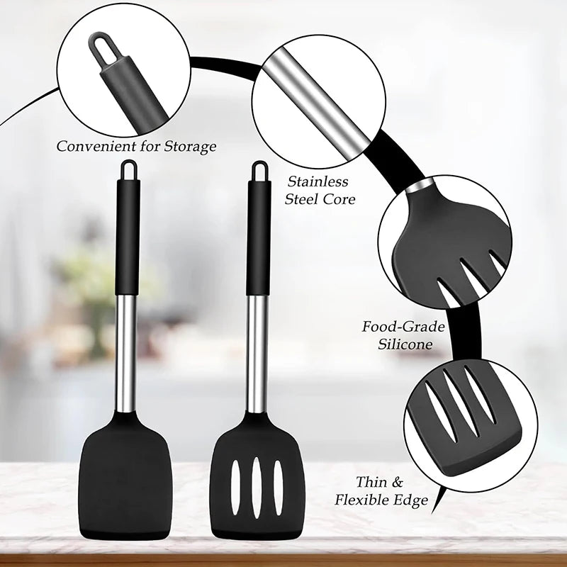 2pcs Silicone Spatula Heat Resistant Nonstick Steak Spatula