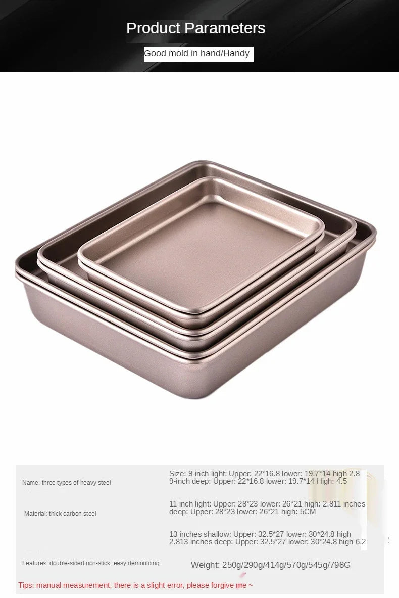 Thicken Carbon Steel Golden Baking Tray Nonstick Square