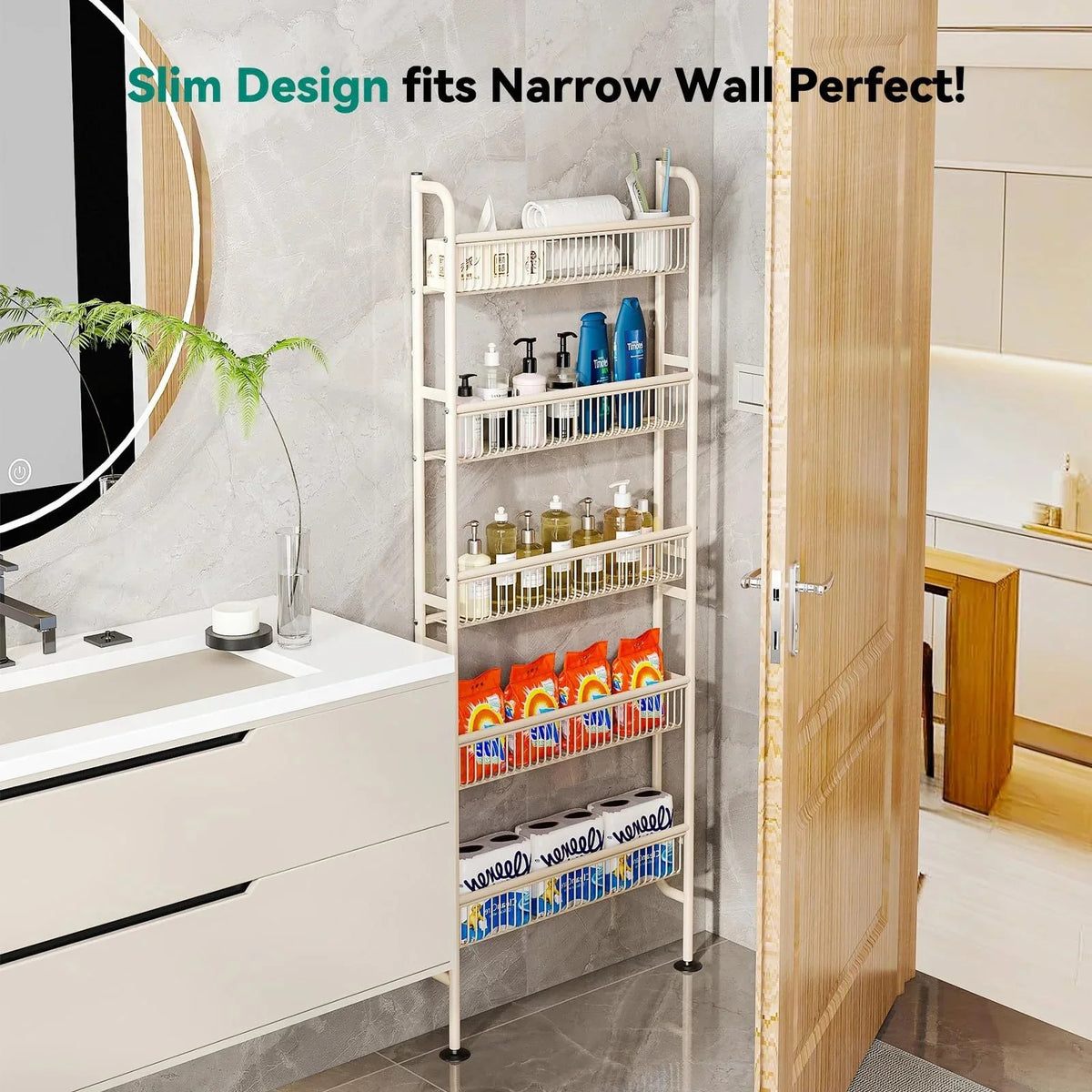 Behind Door Slim Storage Rack Narrow Organizer Shelf