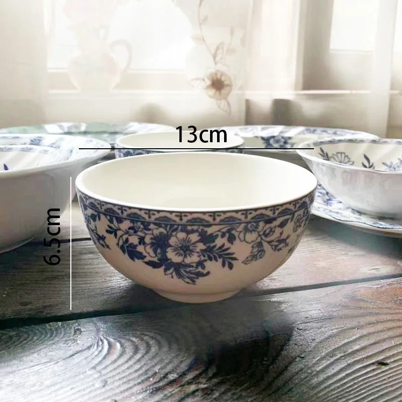 European Ceramic Dinner Plate Blue White Porcelain Decorative