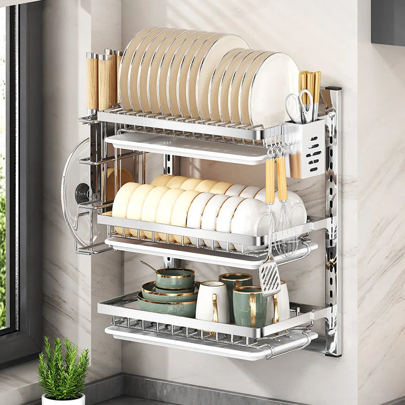 Stainless Steel Dish Dryer Station Built-In Cutting Board