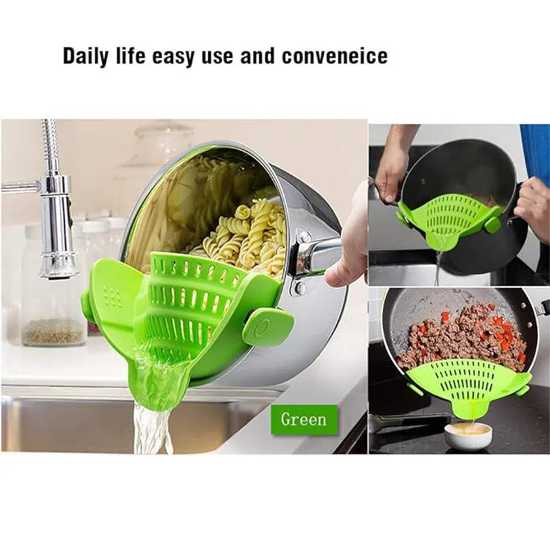 1pc Adjustable Silicone Clip-On Strainer Pots Pans Bowls