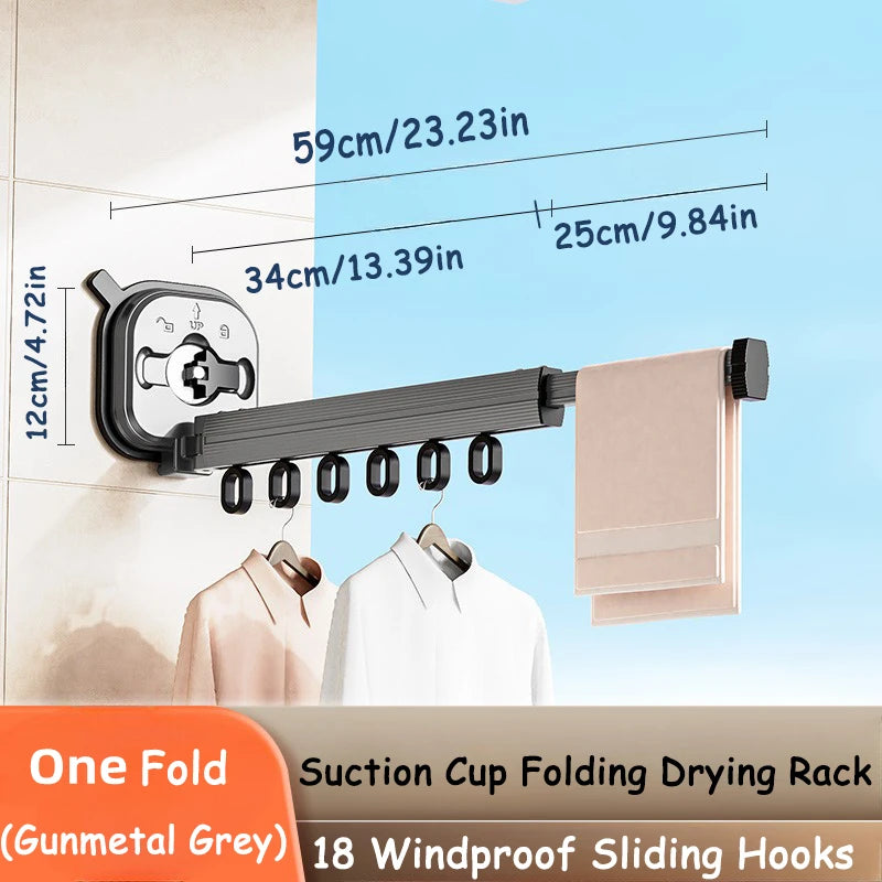 Retractable Drying Rack Suction Cup No Punching Aluminum