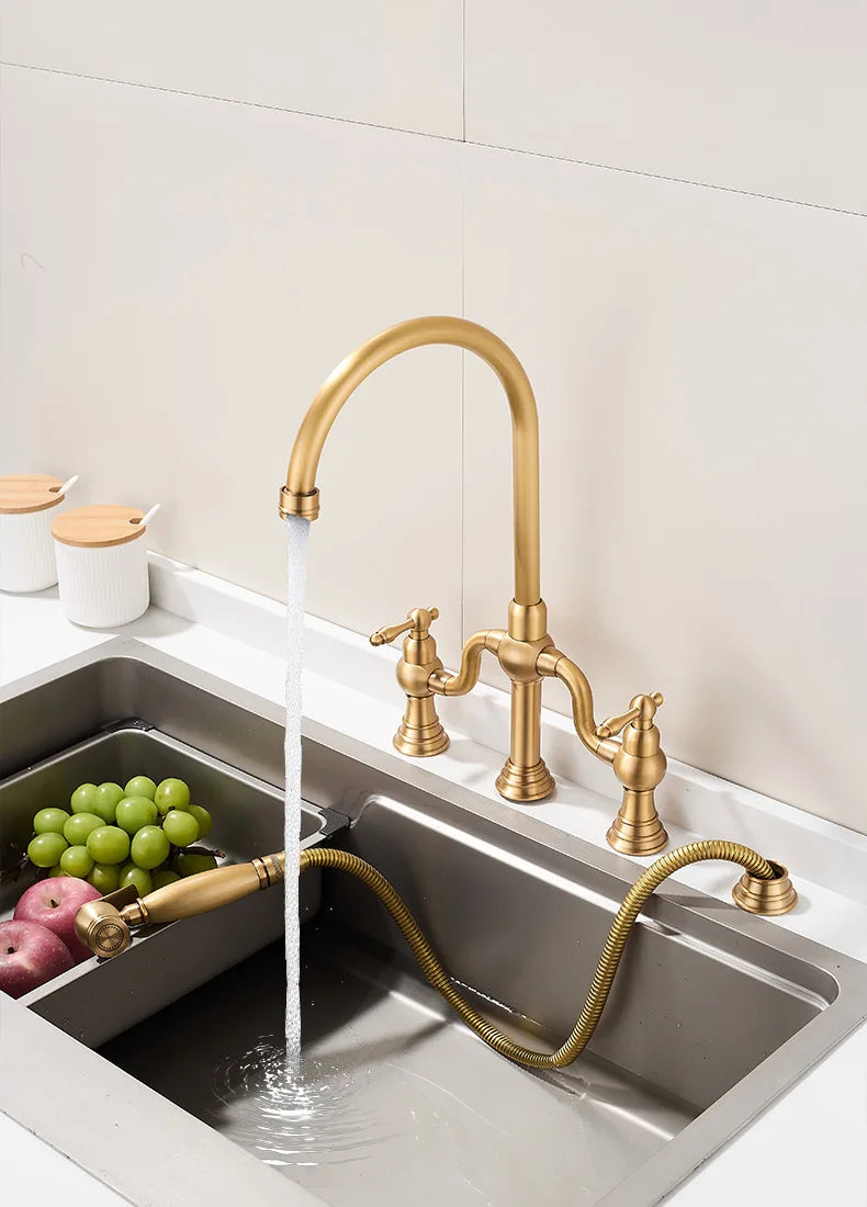 Vintage Bridge Antique Faucet Basin Solid Brass Double-Handle