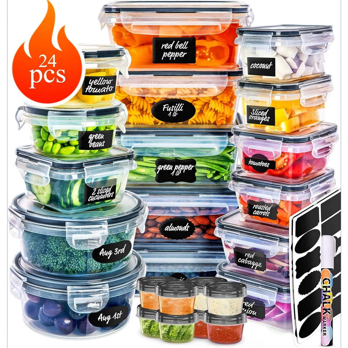 12/16/24pcs Reusable Food Storage Container Lid Sealed Plastic