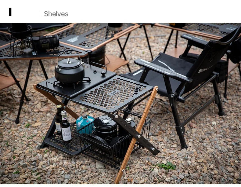 Lightweight Outdoor Camping Storage Shelf Folding Rack Double