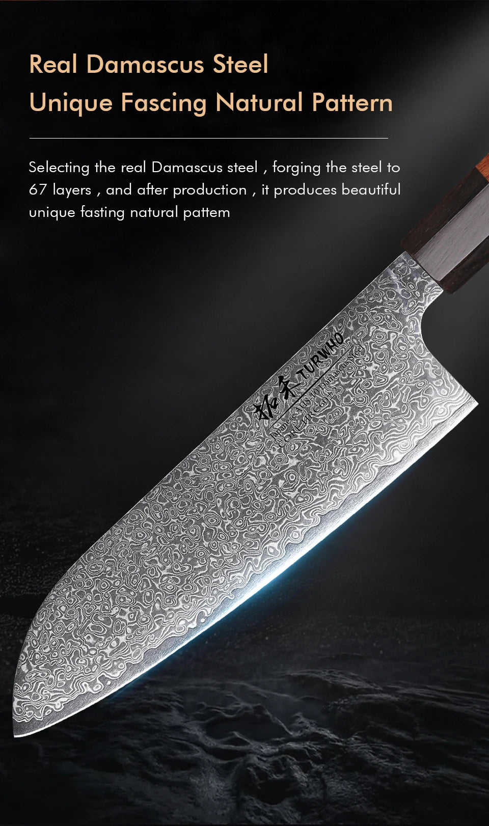 Turwho Santoku Knife Damascus Steel Chef Knives Sharp