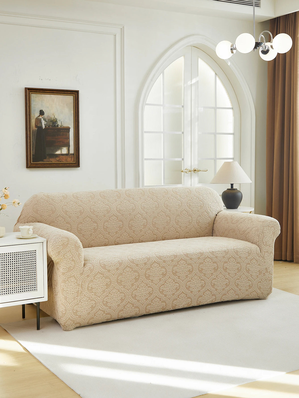 Polar Fleece Jacquard Sofa Cover Royal Floral Pattern