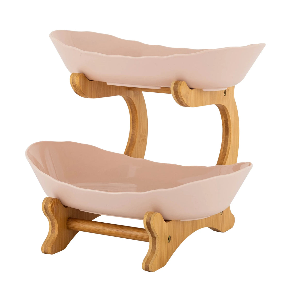 2-Tier Fruit Bowl Bamboo Fruit Basket Stand Food-Grade