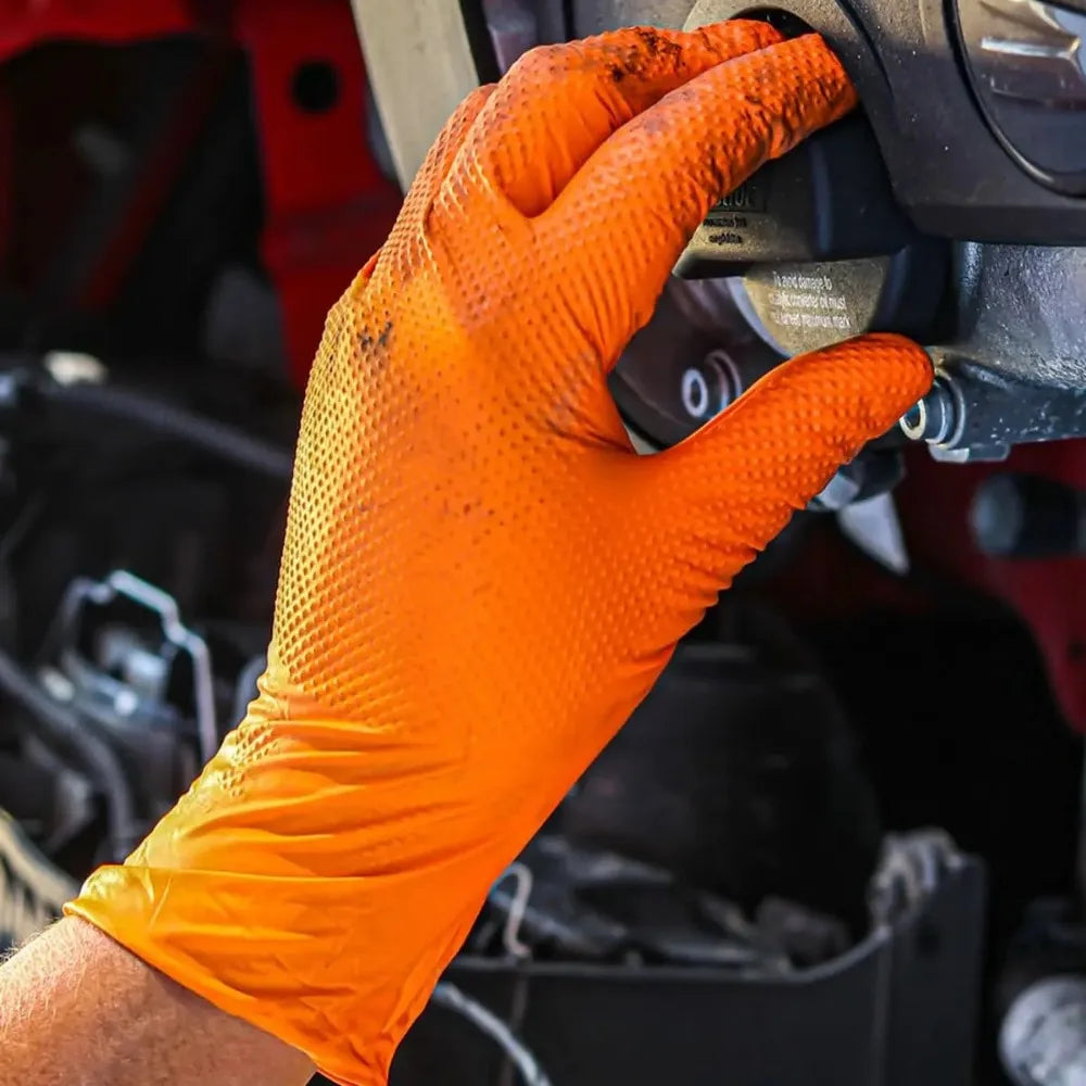 Heavy Duty Nitrile Work Gloves Orange Disposible Latex